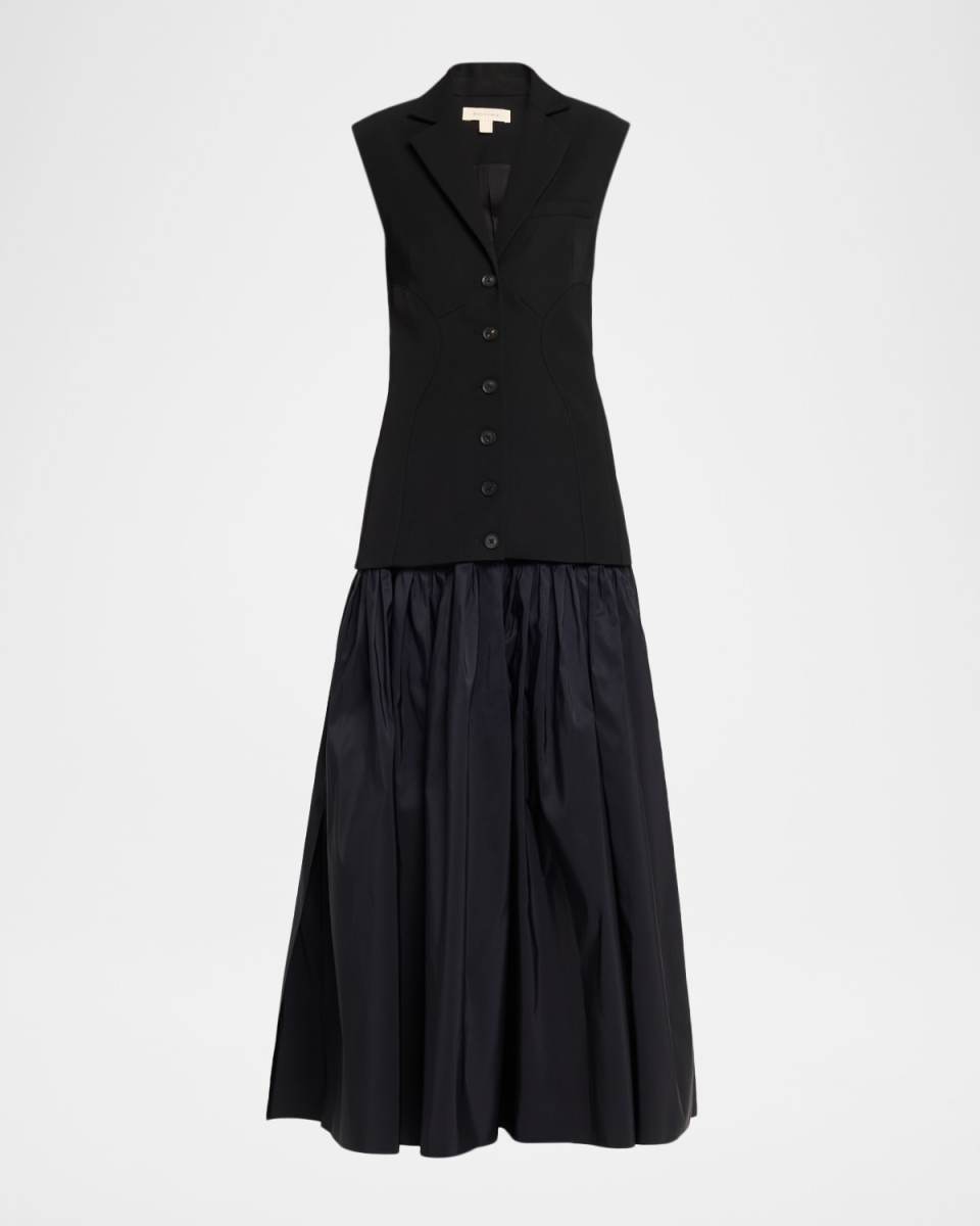 Sleeveless Waistcoat Silk Faille Maxi Dress
